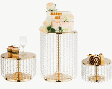 3pcs/set Wedding Cake Stand, Metal Round Cake Stand Set Acrylic Pendant, Cake Pan Birthday Party Wedding 