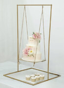 Gold Metal Hanging Dessert Display Centerpiece with Jute Rope, Cake Stand Swing