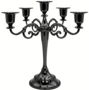 Elegant Vintage Black Candelabra with Lacquered Finish – Versatile Five-Head Candlestick for Weddings