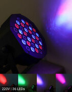 220V Auto Play Party Spotlight W Remote, 36 LED DJ Stage Uplight, RGB Multi-Color Sound Activated Strobe Par Ligh