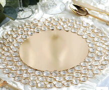 Gold Wired Metal Acrylic Crystal Beaded Charger Plate