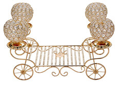 Gold Metal 4-Arm Crystal Cinderella Carriage Candle Holder Centerpiece