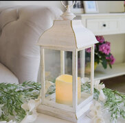 Led Village Decorative Distressed White Lantern- Manchester