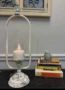 Vintage White Distressed Metal Candle Holder