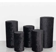 Set of 5 Black Crushed Velvet Cylinder Pillar Prop Covers, Premium Pedestal Plinth Display Box Stand Covers