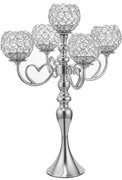 VINCIGANT 5 Arms Silver Crystal Candelabra for Wedding Home Decoration