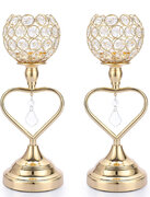 Gold Beaded Heart Candle Holders