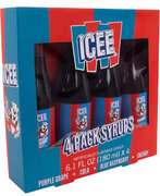 ICEE 4 Pack Slushie Syrups. Genuine ICEE Slushy syrups including Purple Grape, Cola, Blue Raspberry and Cherry Flavors. 4 x 6.1floz. Officially Licensed ICEE Merchandise from Fizz Creations.