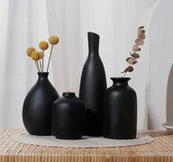 SET OF 4  CERAMIC VASE BLACK