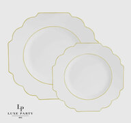 CLEAR AND GOLD AND WHITE SCALLOPED PLATES 10.7” 10 PACK 