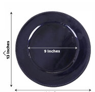 Beaded Navy Blue Acrylic Charger Plate, Plastic Round Dinner Charger Event Tabletop Decor 13