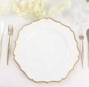 White / Gold Scalloped Rim Acrylic Charger Plates, Round Plastic Charger Plates 13