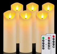 6pcs Realistic Flickering Flameless LED Candles with Timer and Remote Control - Dimmable Uplight, Battery Powered, Wax-Like Frosted Plastic, Ivory Color, Freestanding, Infrared Sensor Function