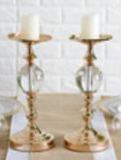 2 Pack Gold Metallic Pillar Candle Holder Set, Votive Candle Stands With Clear Acrylic Ball 13