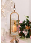 Gold Metal Pillar Candle Holder With Hurricane Glass Tube and 2 Crystal Globes 22