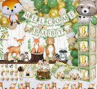 269PCS/set Vibrant Woodland Baby Shower Decorations Set - Paper Material, Woodland Animals, Gender Neutral, Theme Decor, DIY Party Supplies for Baby Boy or Girl - Easy to Assemble and Reuse