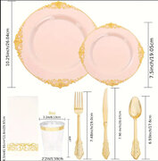 350PCS Vibrant Pink and Luxurious Gold Plastic Dinnerware Set - Massive 350-Piece, Conveniently Disposable for Easy Cleanup, Complete with Matching Silverware, Cups, and Napkins - Perfect for Large Gatherings and Parties, Ideal for Special Occasions like 