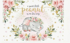 1pc  5.9 X 3.6 Fts Elephant Baby Shower Backdrop for Girl Pink Floral Sweet Little Peanut is on Her Way Photo Backdrops Cute Elephant Baby Shower Party Cake Table Photography Background