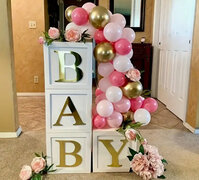 Glamorous White Balloon Box Decoration Set with Shimmering Golden Letters - Perfect for Baby Showers & First Birthdays, Instant Wall Accent for Boys and Girls