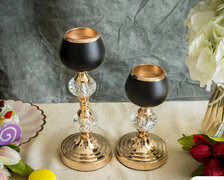 Set of 2 Gold Black Metal Crystal Lamp Tealight Votive Candle Holder - 7