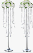 Flower Centerpieces For Wedding Tables Metal - Tall Vases With Chandelier Crystal Beads For Head Table Silvery Flower Stand For Wedding Reception Party Events Road Lead