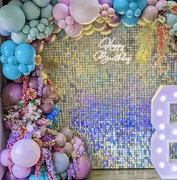 Each tile is is 11”Glittering 12PCS Iridescent Silver Sequin Shimmer Wall Panels - Premium Dazzling Backdrop for Unforgettable Events - Birthday, Wedding, Engagement, Anniversary & Home Decor