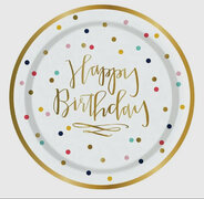 8 count polka dot  7” Happy Birthday plates