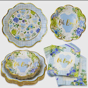 Baby shower onesi Floral Tableware Set - Blue 16x7” plates, 16x 9” plates