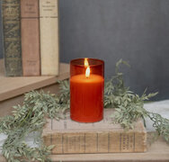 5” Sienna glass AAA battery candle