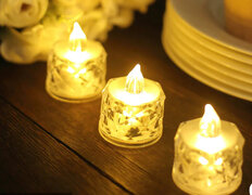 Warm White Diamond Style Flameless LED Tealight Candles, Decorative Battery-Operated Tea Lights