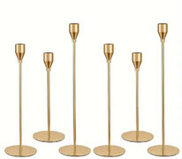 6pcs Golden Taper Candle Holders, For 3/4 Inch Candles And LED Candles, Table Mantel Centerpieces