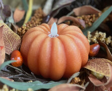 Orange Pumpkin Carved  Moving Flame 4.5”X 2.75”