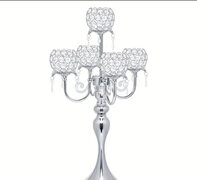 5-Arm Silvery Crystal Candelabra, 22.5-Inch Tall Wedding Centrepiece