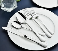 Mirror-Polished Stanless steel, steak knife, salad fork, dinner fork, soup spoons