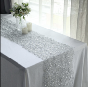 Silver Sequin Mesh Schiffli Lace Table Runner, Sparkly Party Table Decoration 12