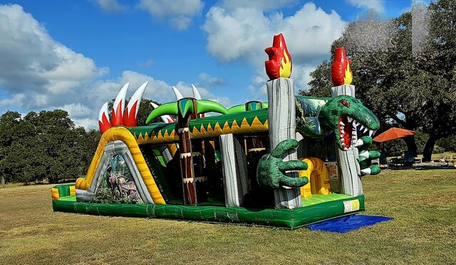 Jurassic World Obstacle Course-WET With Dual Lane Water Slide And Pool